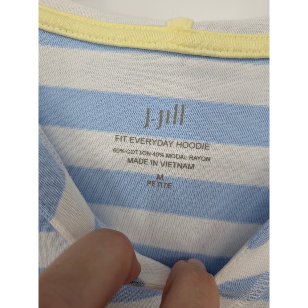 J Jill Fit Everyday Hoodie Women Medium Petite Blue Striped Cotton Modal V-Neck - Picture 4 of 7